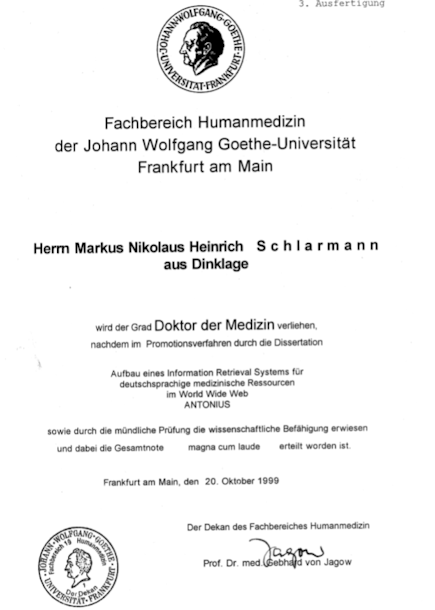 Urkunde: 20.10.1999 · Promotion
